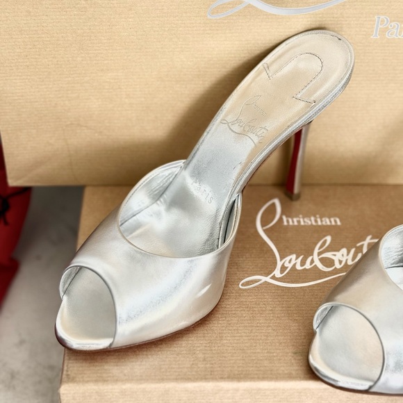 Christian Louboutin Metallic Silver Peep-Toe Heels - Picture 13 of 15